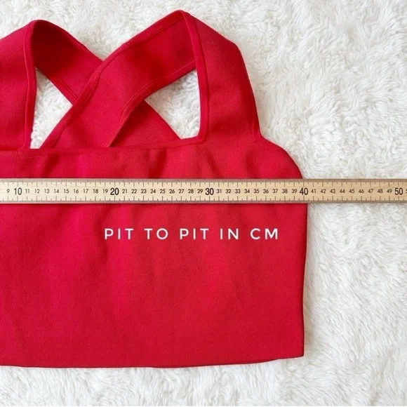 H&M Women Red Ribbed Cross Back Crop Top LARGE Preppy Bodycon Contemporary - Picture 6 of 8